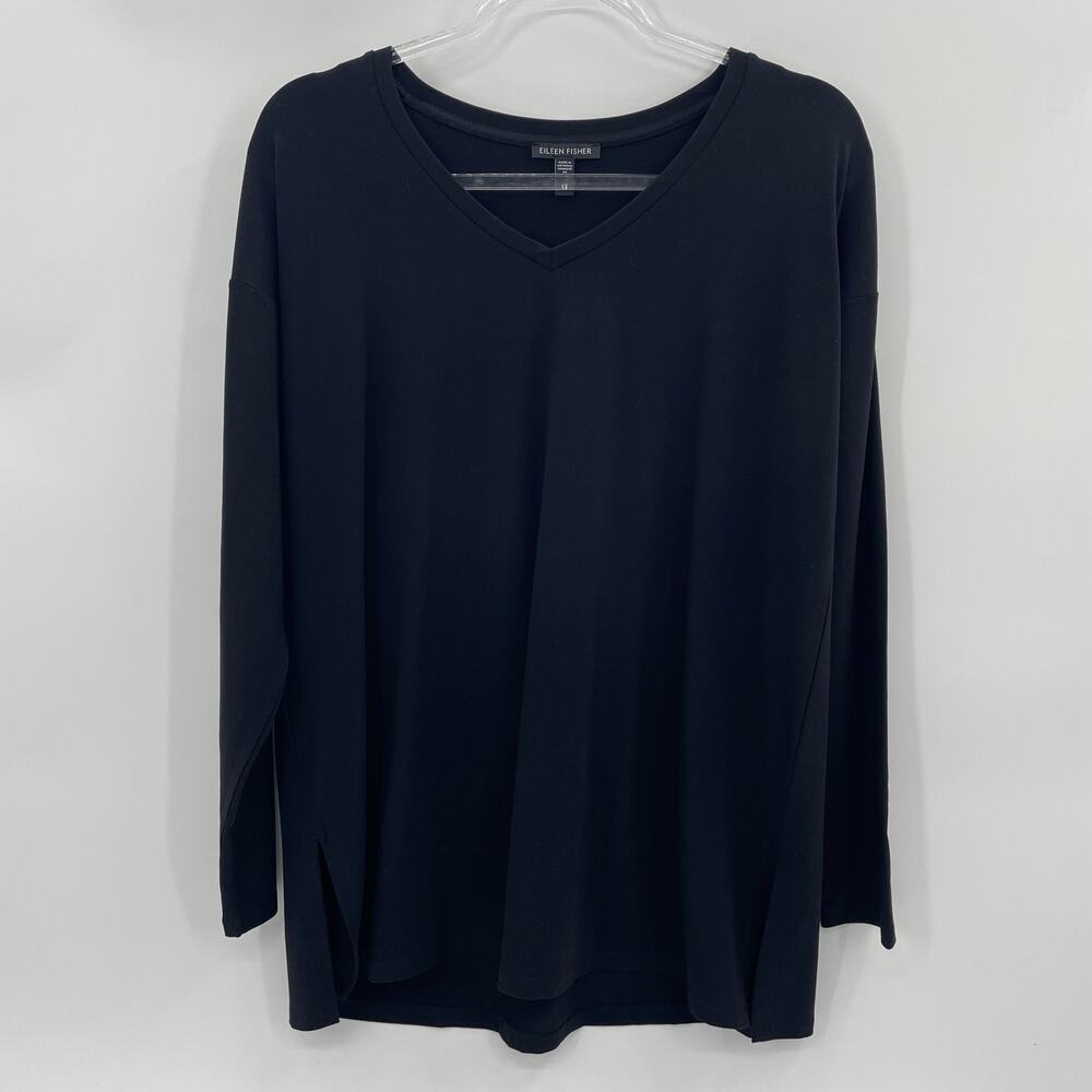 EILEEN FISHER Shirt Womens Size S Long Sleeve Soft Jersey Vent Hem Tunic Top